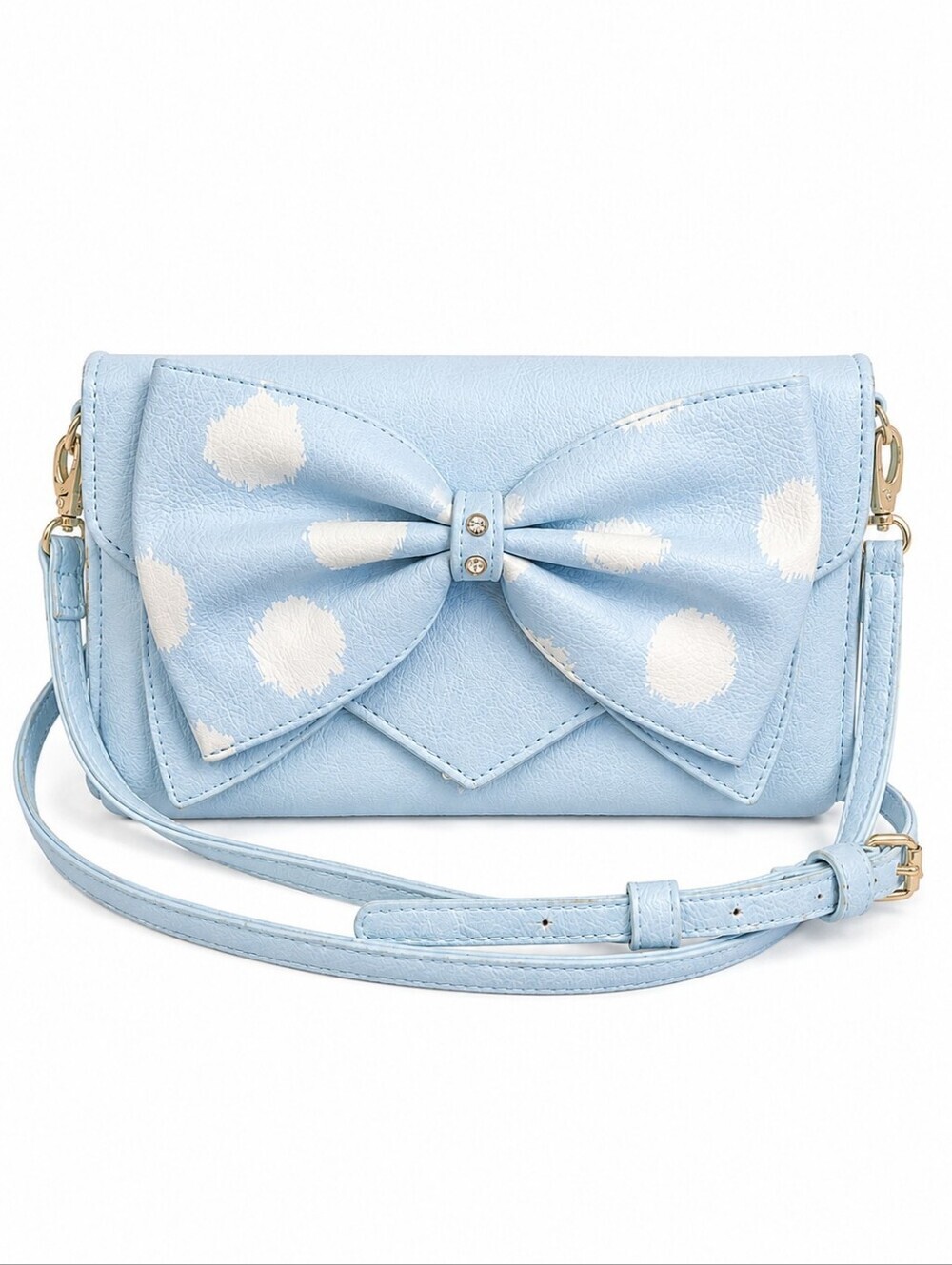 Vtg BETSEY JOHNSON Blue Bow Crossbody Wallet Envelope Baguette Micro Purse